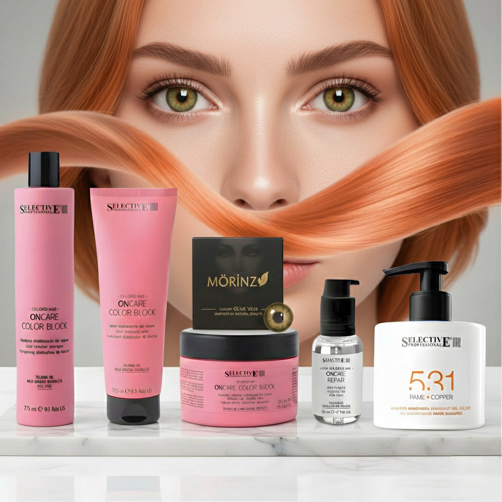 مجموعة العناية بالشعر بلون النحاس